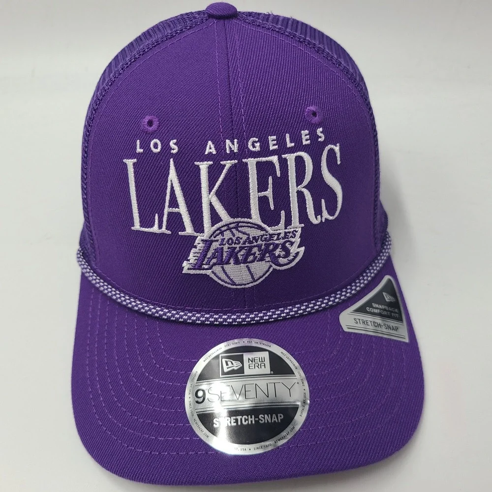 Los Angeles Lakers Hat Snapback Trucker Mesh New Era 9Seventy Purple White Rope